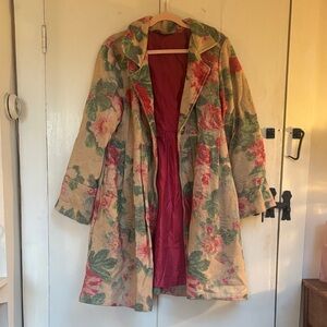 April Cornell Floral Pea Coat - Cream and Red